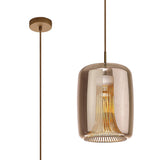 Kriss 24cm Cylinder 1 Light Glass Pendant Light - Bronze