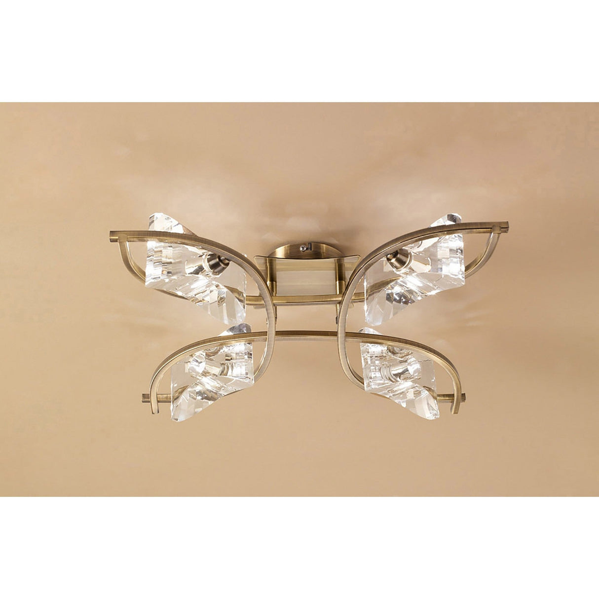 Kromo 4 Light Semi-Flush Ceiling Light - Antique Brass