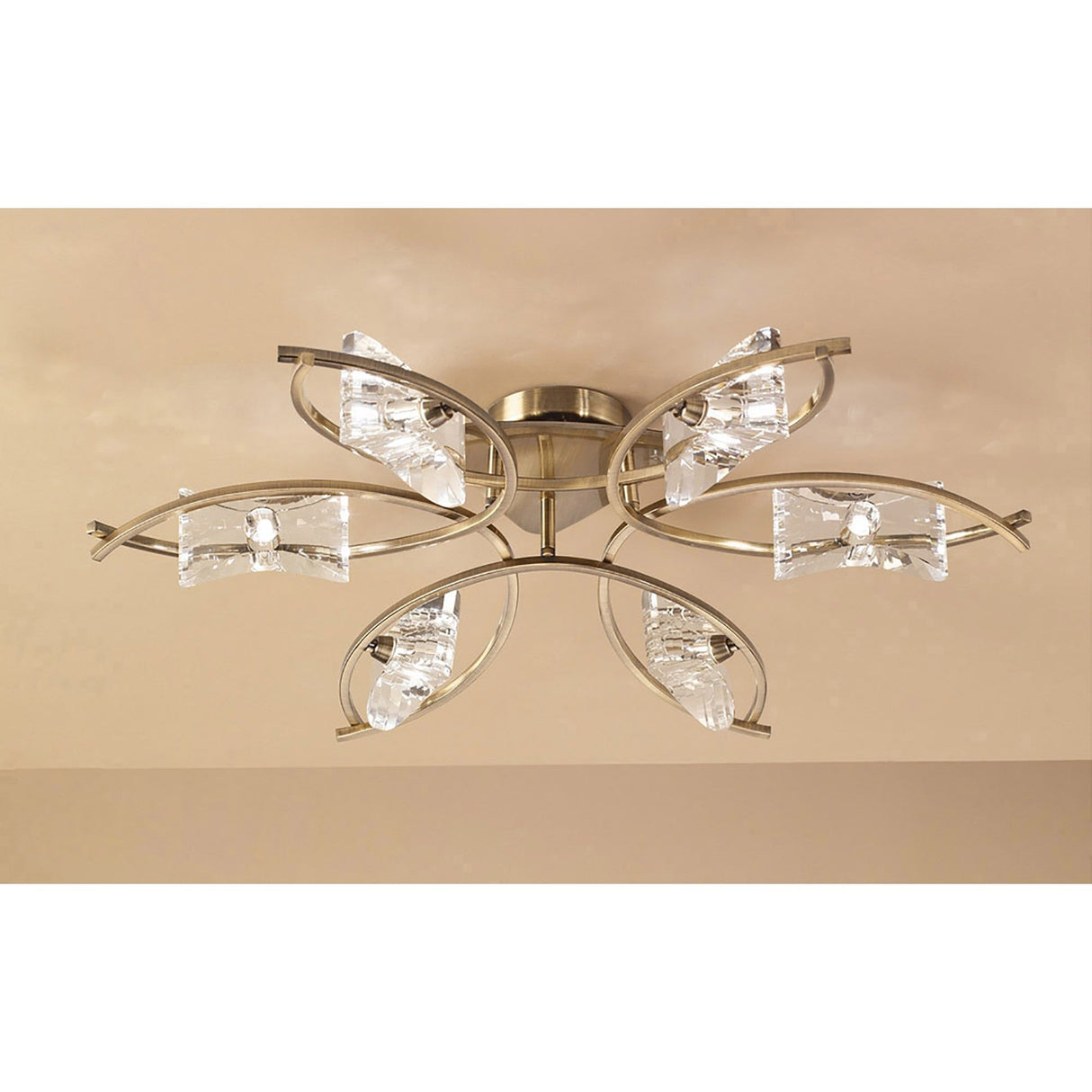 Kromo 6 Light Semi-Flush Ceiling Light - Antique Brass