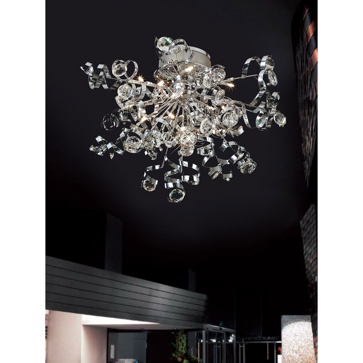 Kurlz 15 Light Crystal Semi-Flush Ceiling Light - Polished Chrome