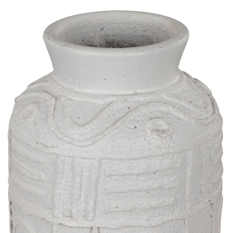 Close-up of the Kuzumaki Vase 44.5cm in off-white, showing the flared rim and textured relief pattern of waves and lines on a plain white background.