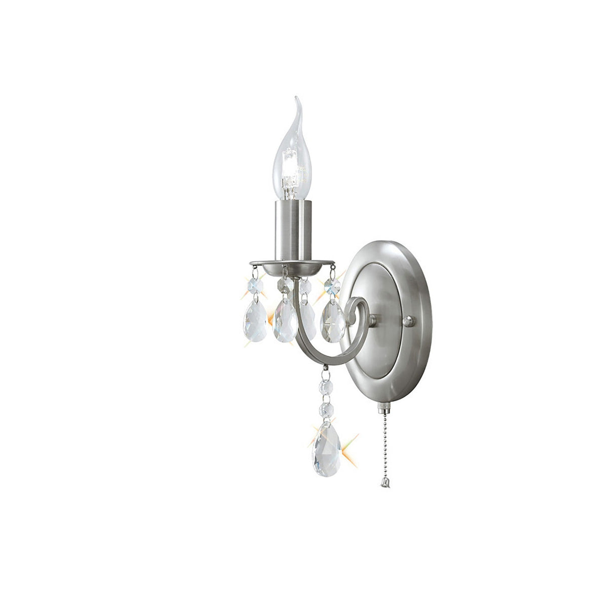 Kyra 1 Light Crystal Wall Light With Switch - Nickel