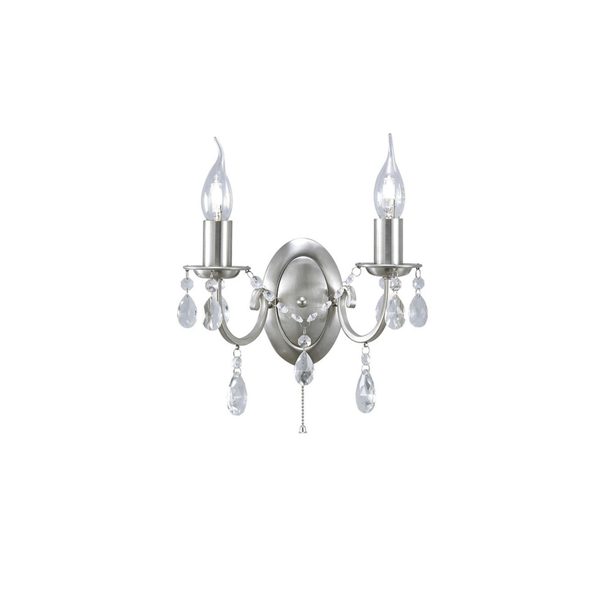 Kyra 2 Light Crystal Wall Light With Switch - Nickel