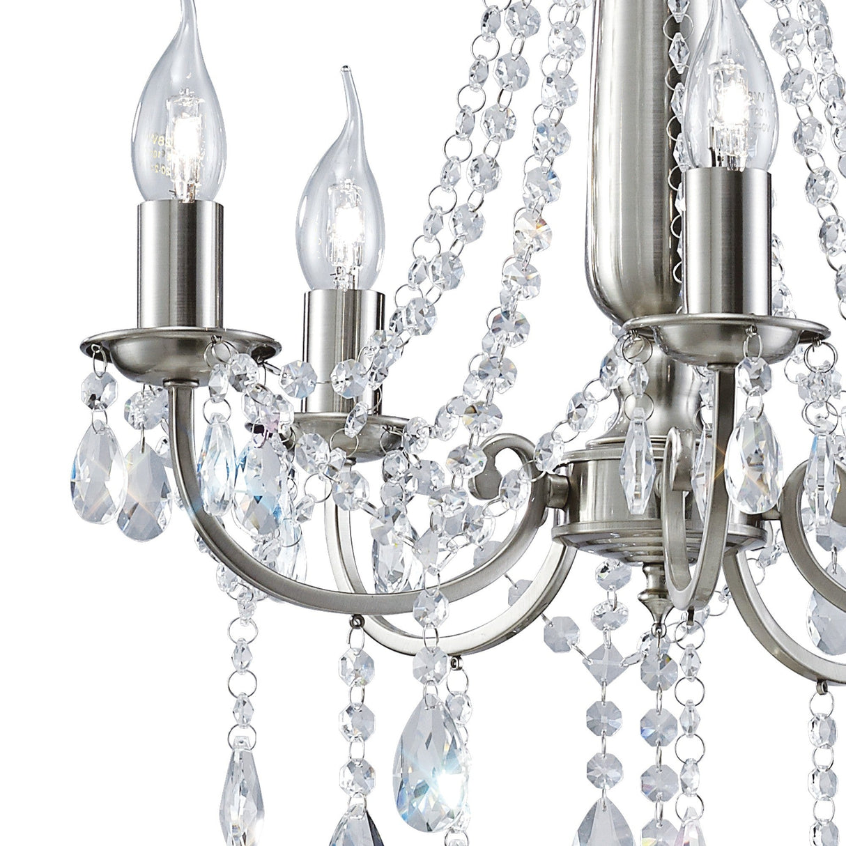 Kyra 48cm 5 Light Crystal Chandelier - Satin Nickel