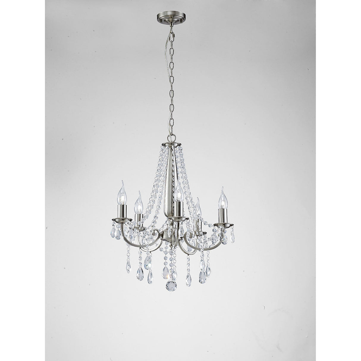 Kyra 48cm 5 Light Crystal Chandelier - Satin Nickel