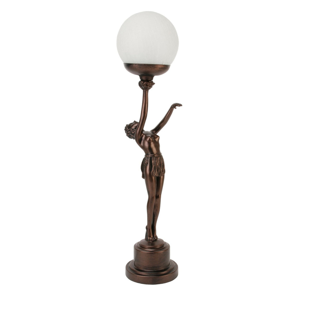 Lady Holding Arm Up Crackle Ball Shade Table Lamp - Bronze