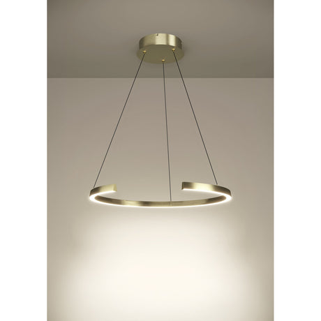 Labonete Pendant Light 24.8W in gold, an open spiral ring suspended on three fine wires from a round ceiling canopy, with a white diffuser casting downward light against a plain neutral background.