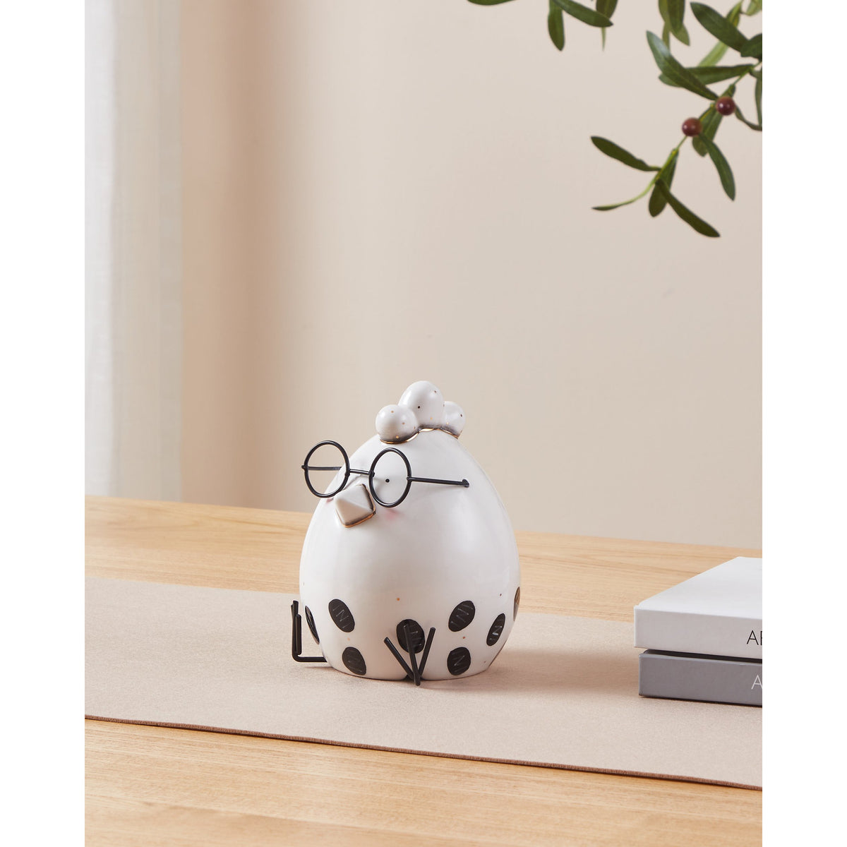 Landjut Ceramic Hen Ornament 16cm - White & Black