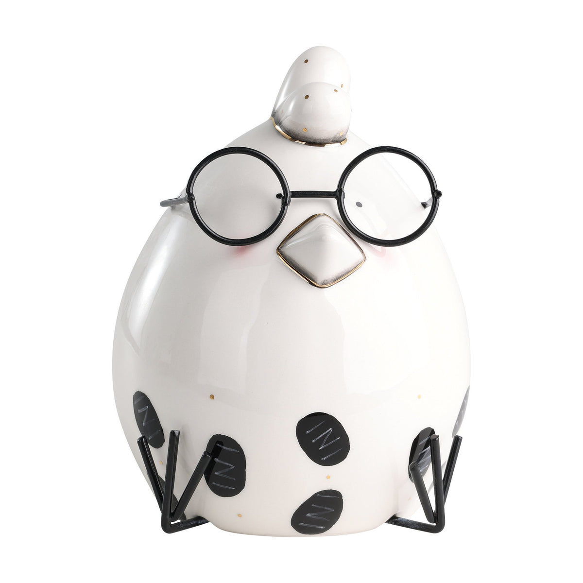 Landjut Ceramic Hen Ornament 16cm - White & Black