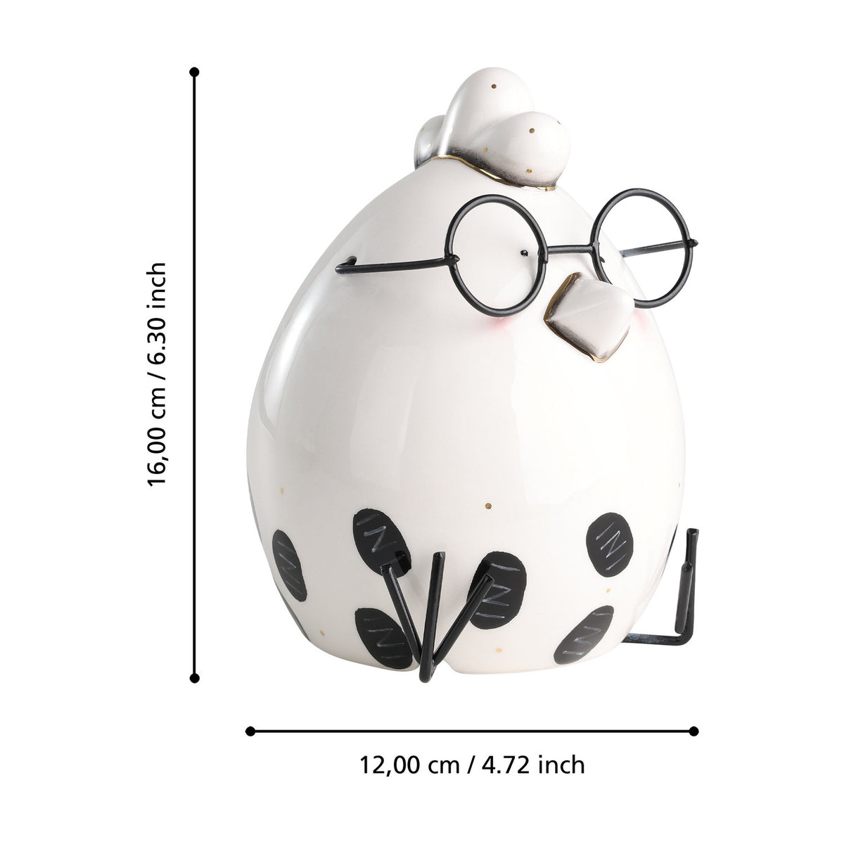 Landjut Ceramic Hen Ornament 16cm - White & Black