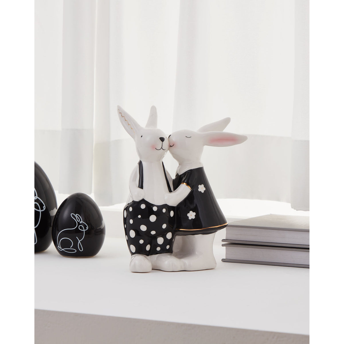 Landjut Ceramic Rabbit Ornaments - White, Black & Gold