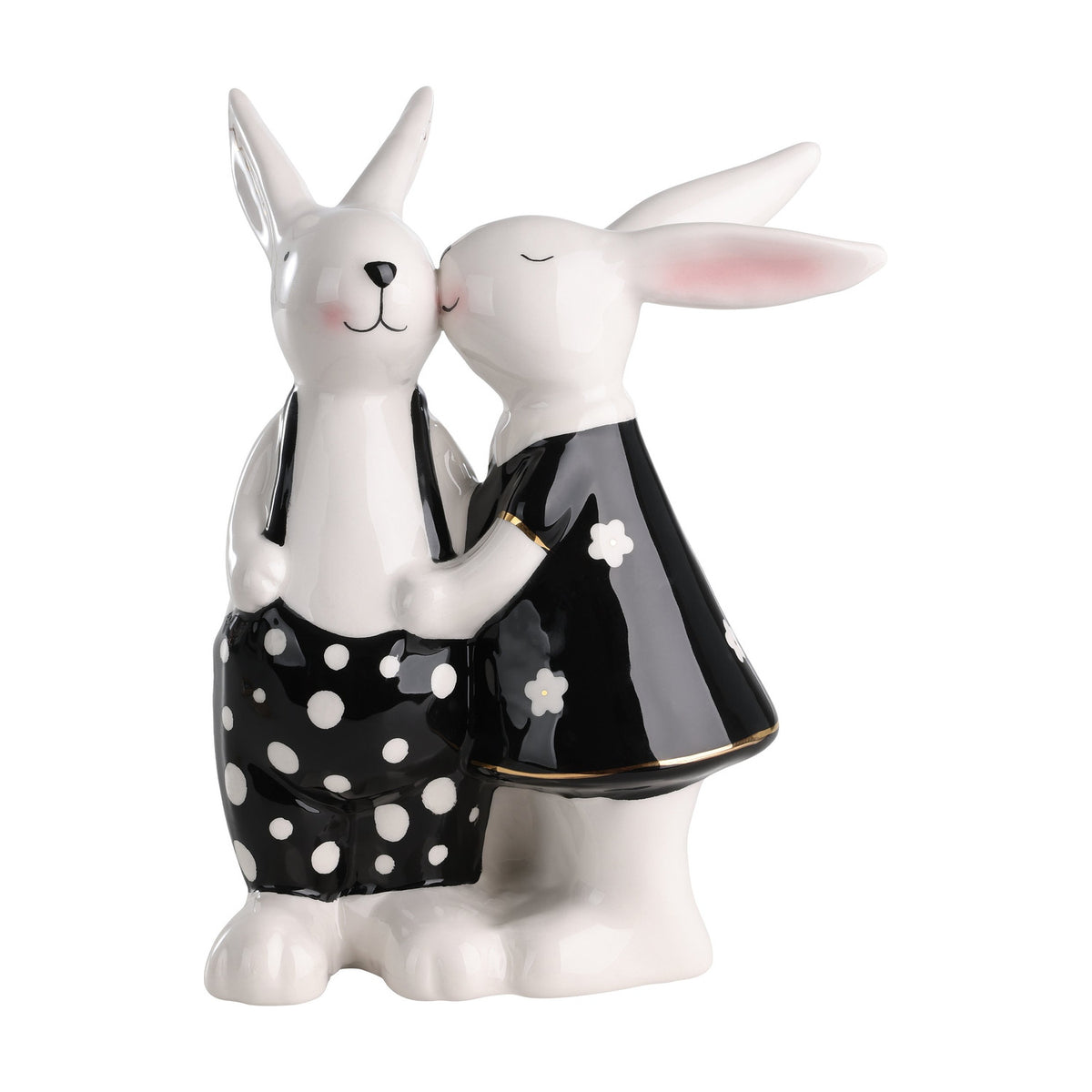 Landjut Ceramic Rabbit Ornaments - White, Black & Gold
