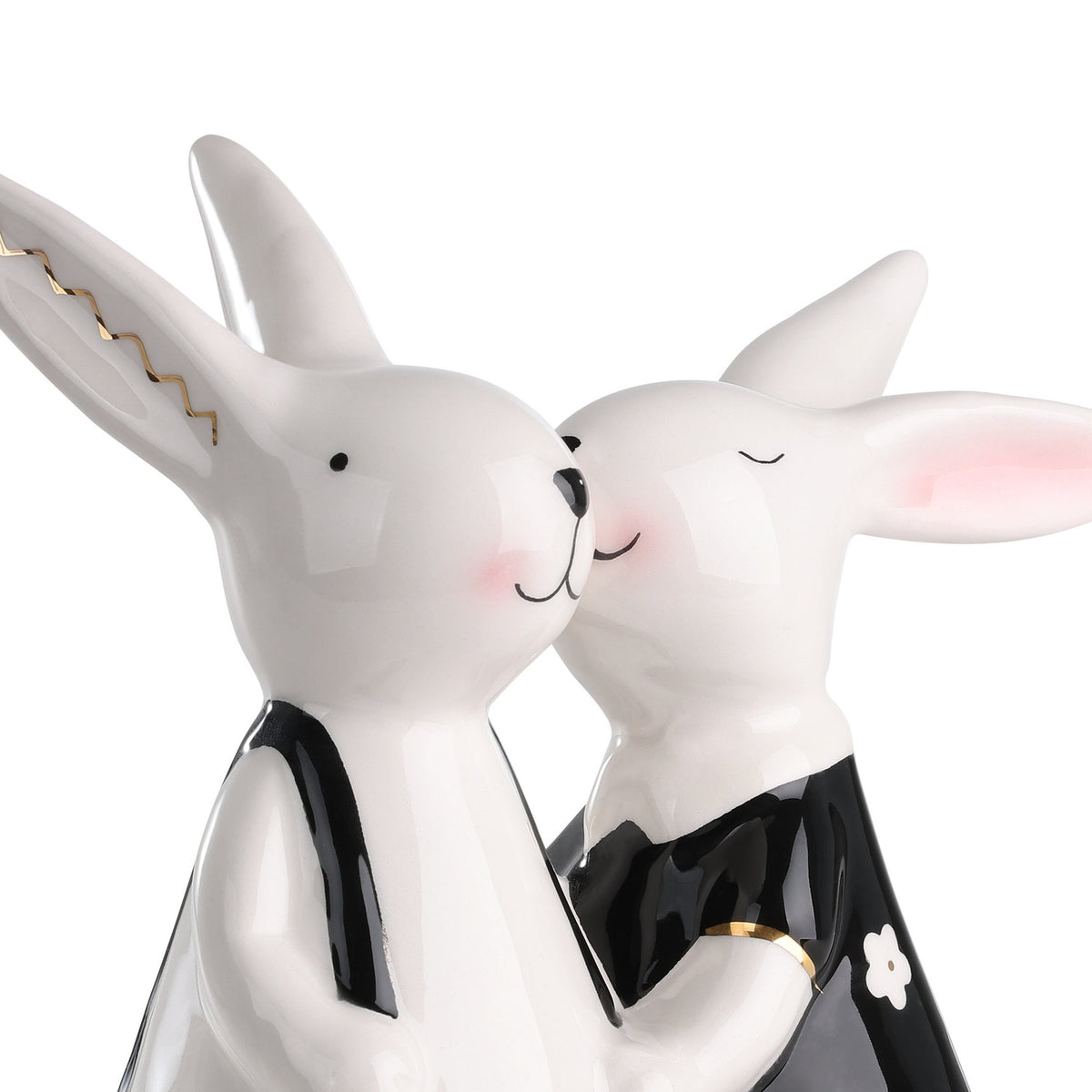 Landjut Ceramic Rabbit Ornaments - White, Black & Gold