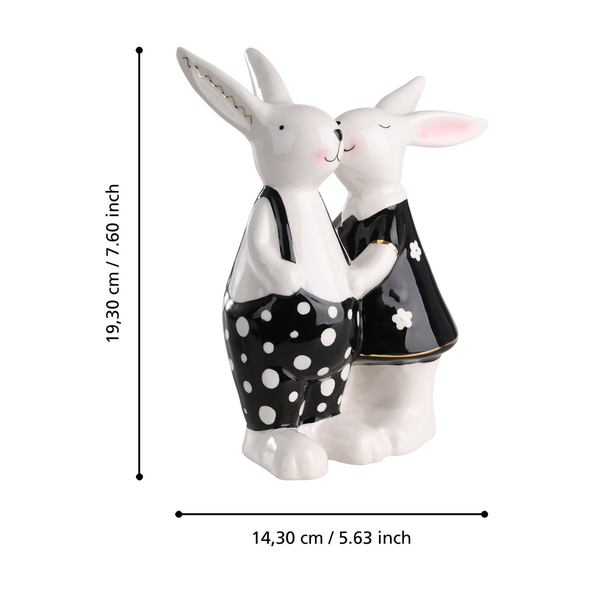 Landjut Ceramic Rabbit Ornaments - White, Black & Gold