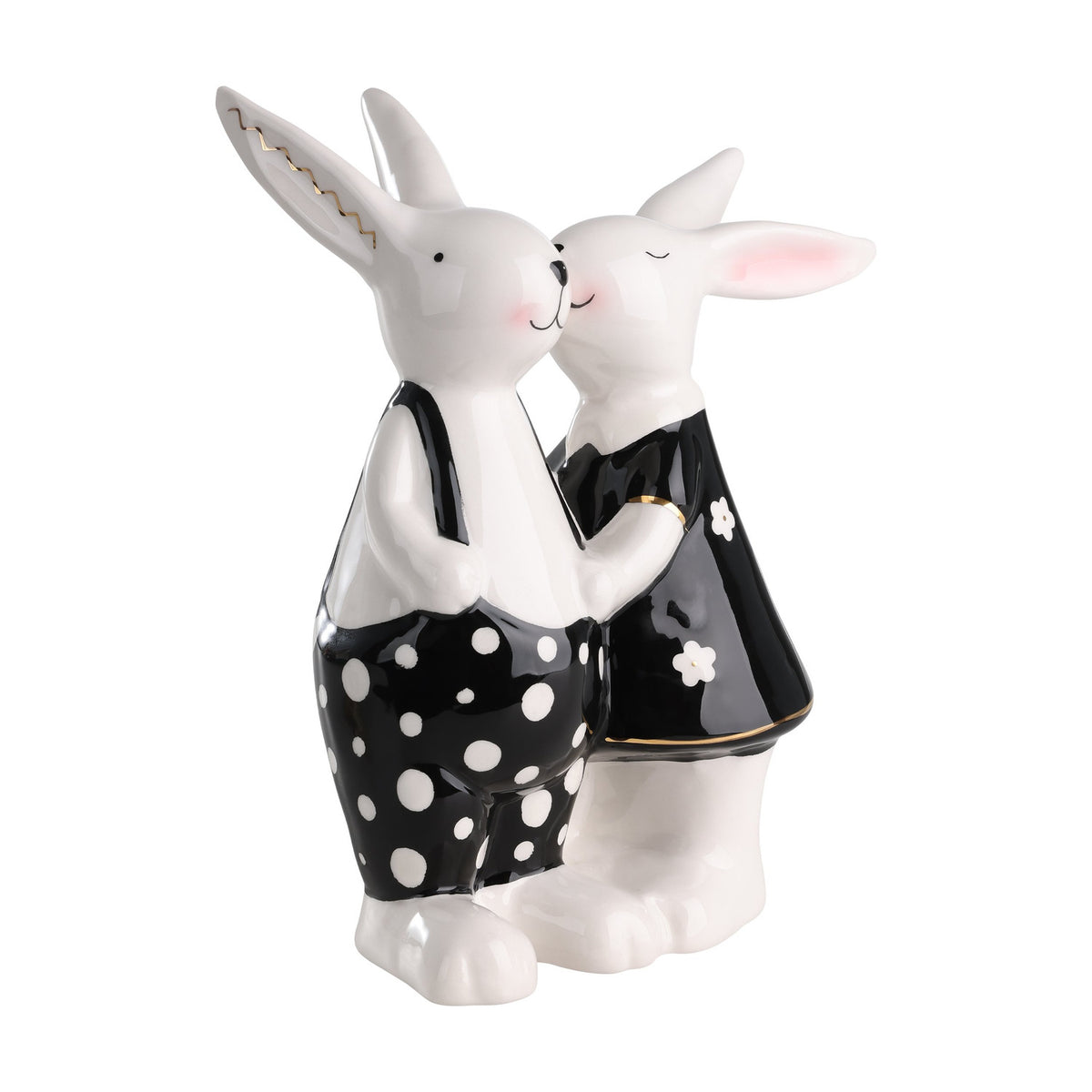 Landjut Ceramic Rabbit Ornaments - White, Black & Gold