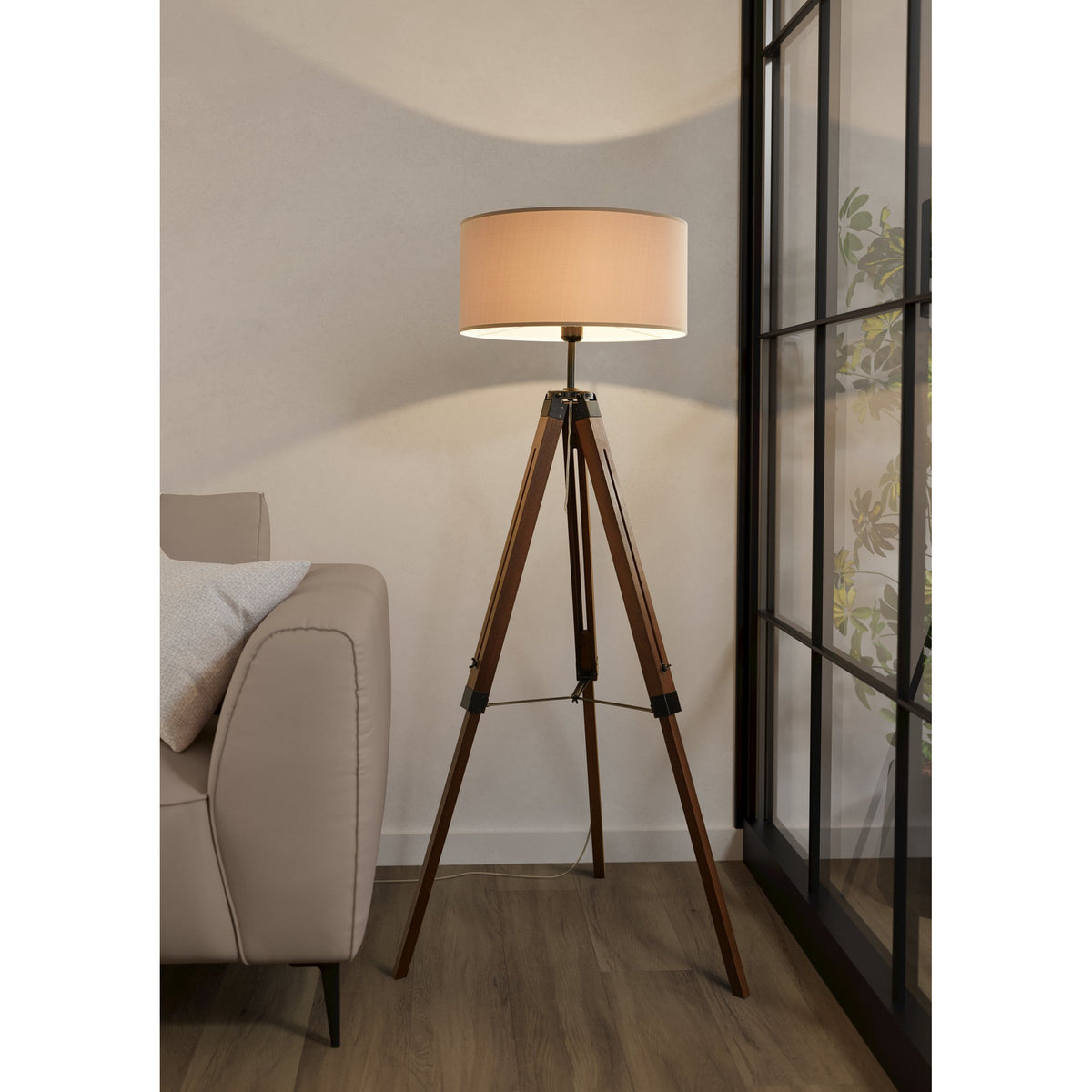 Lantada Floor Lamp - Walnut, Black & Taupe