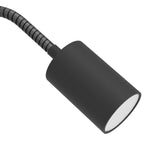 Lardaro Clamp Lamp in black with a flexible gooseneck arm and cylindrical plastic head, shown on a plain white background.