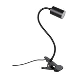 Lardaro Clamp Lamp in black with a flexible gooseneck arm, cylindrical head and sprung clip base, plastic finish, shown on a plain white background.