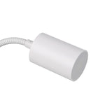 Lardaro Clamp Lamp in white, showing the cylindrical spotlight head and flexible gooseneck arm in plastic, set against a plain white background.