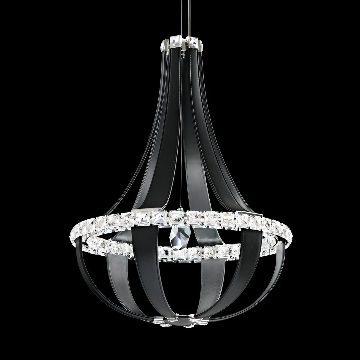 Tessaro LED K9 Crystal & Leather Large Chandelier - Black