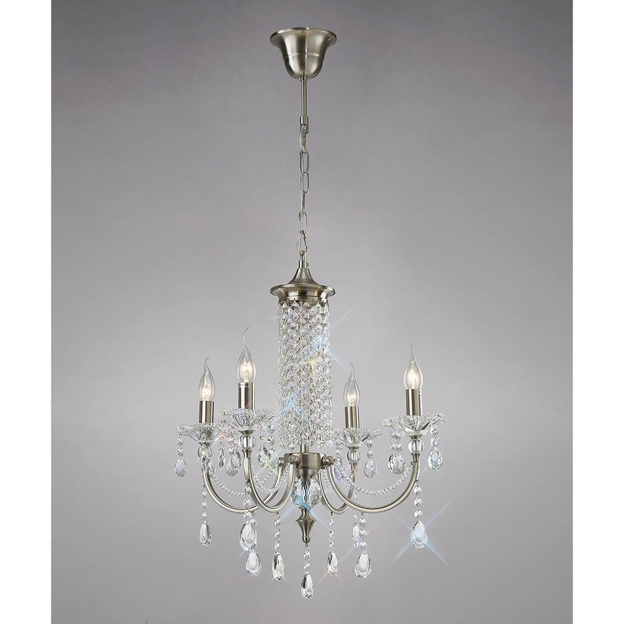 Leana 55cm 4 Light Crystal Chandelier - Satin Nickel