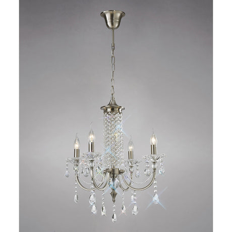Leana 55cm 4 Light Crystal Chandelier - Satin Nickel
