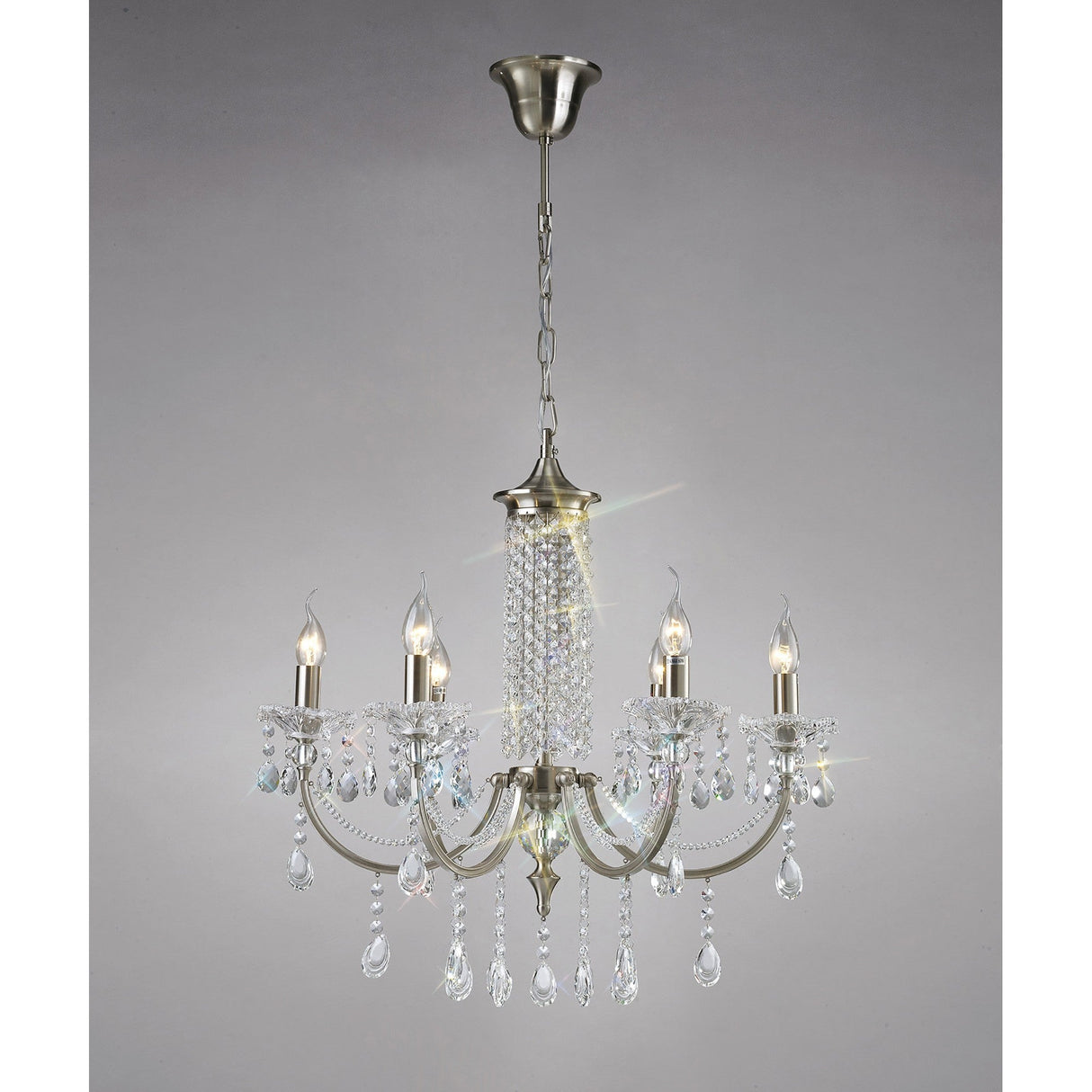 Leana 65cm 6 Light Crystal Chandelier - Satin Nickel