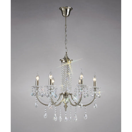 Leana 65cm 6 Light Crystal Chandelier - Satin Nickel