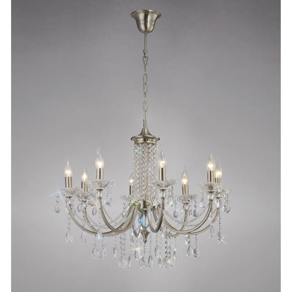 Leana 75cm 8 Light Crystal Chandelier - Satin Nickel