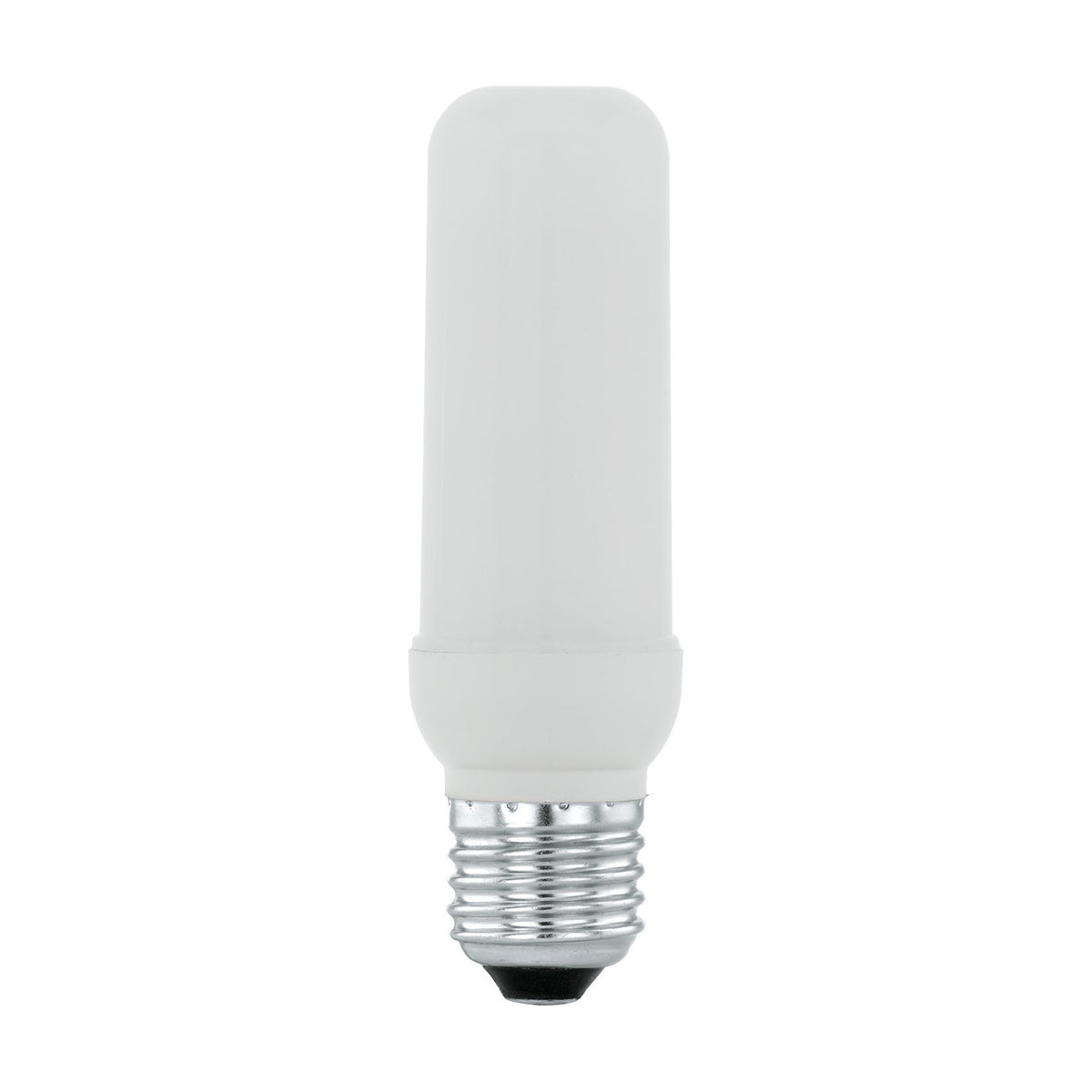 Slim tubular LED bulb, E27 3W warm white, with frosted white opal plastic shade and silver screw cap, shown on a plain white background.