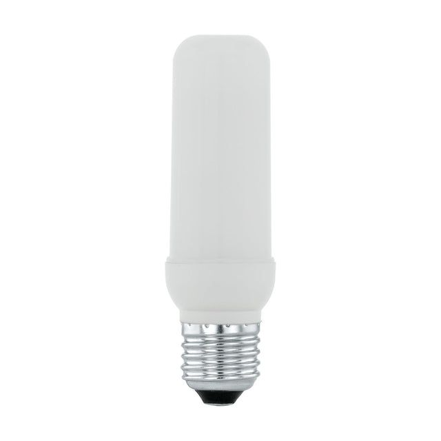 Slim tubular LED bulb, E27 3W warm white, with frosted white opal plastic shade and silver screw cap, shown on a plain white background.