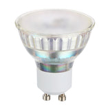 LED Bulb GU10 2.9W 400lm Cool White with faceted glass body, satin front, and twin-pin base, shown on a plain white background.