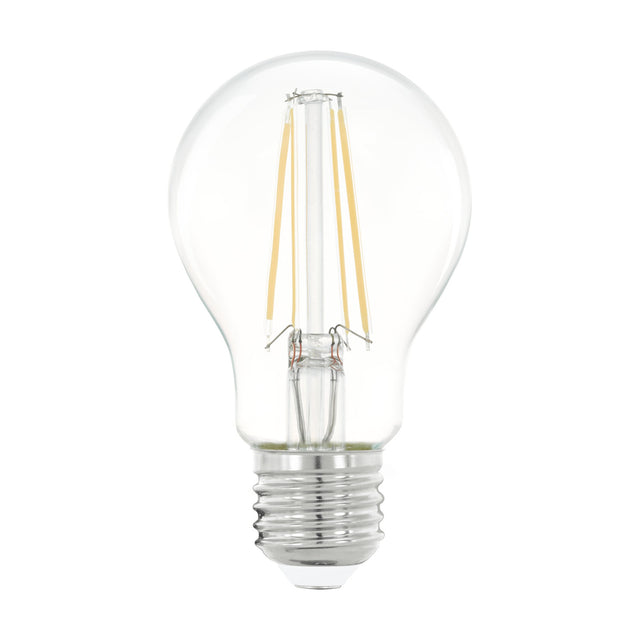 LED GLS bulb, E27 screw cap, clear glass pear shape with visible LED filaments, warm white 4W 470lm, shown on a plain white background.