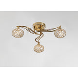 Leimo 3 Light Crystal Semi-Flush Ceiling Light - French Gold