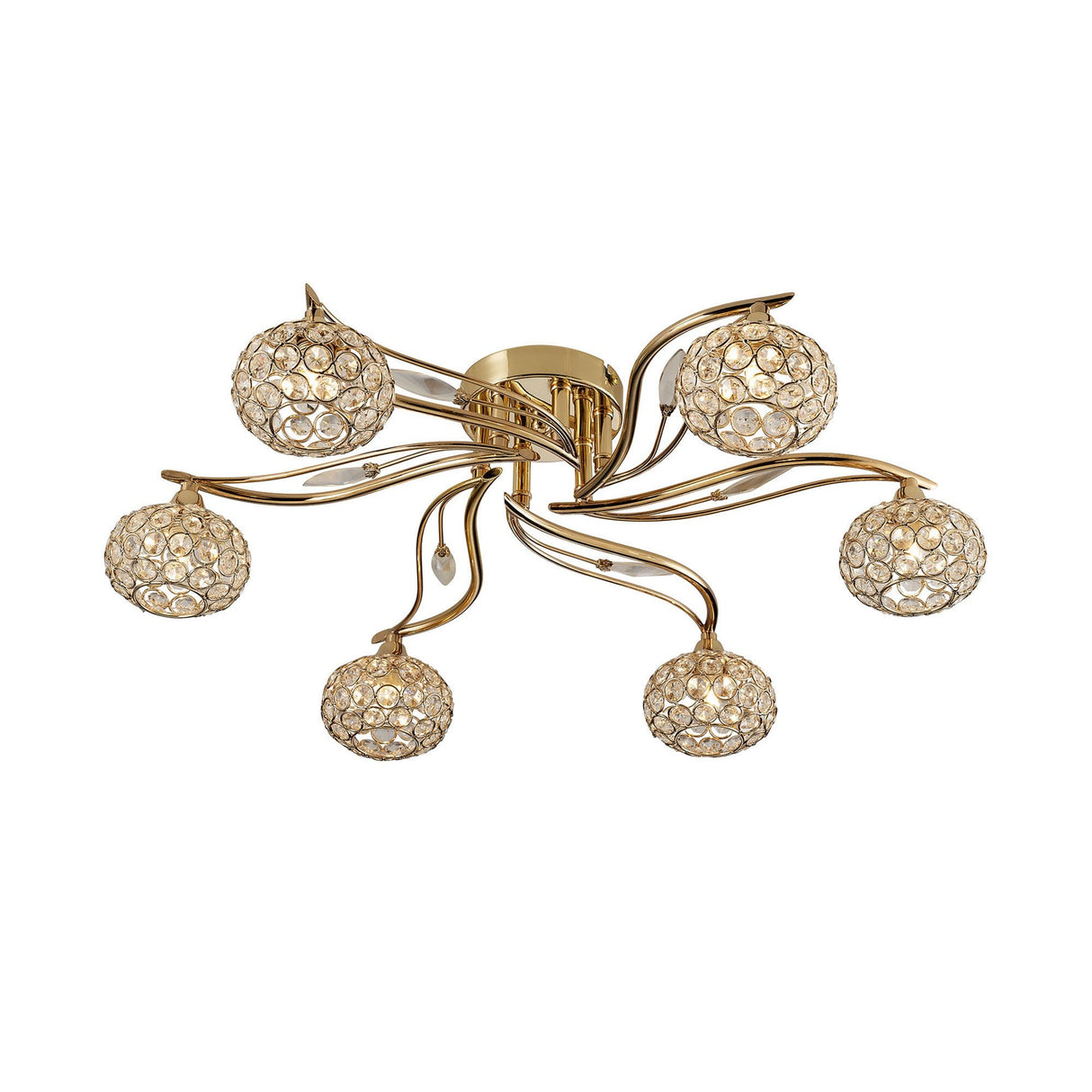 Leimo 6 Light Crystal Semi-Flush Ceiling Light - French Gold