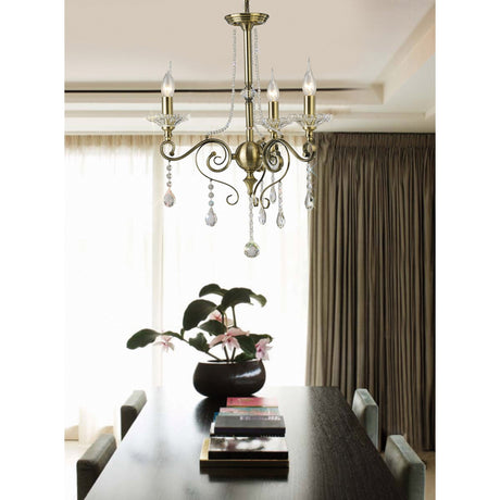 Libra 47cm 3 Light Crystal Chandelier - Antique Brass