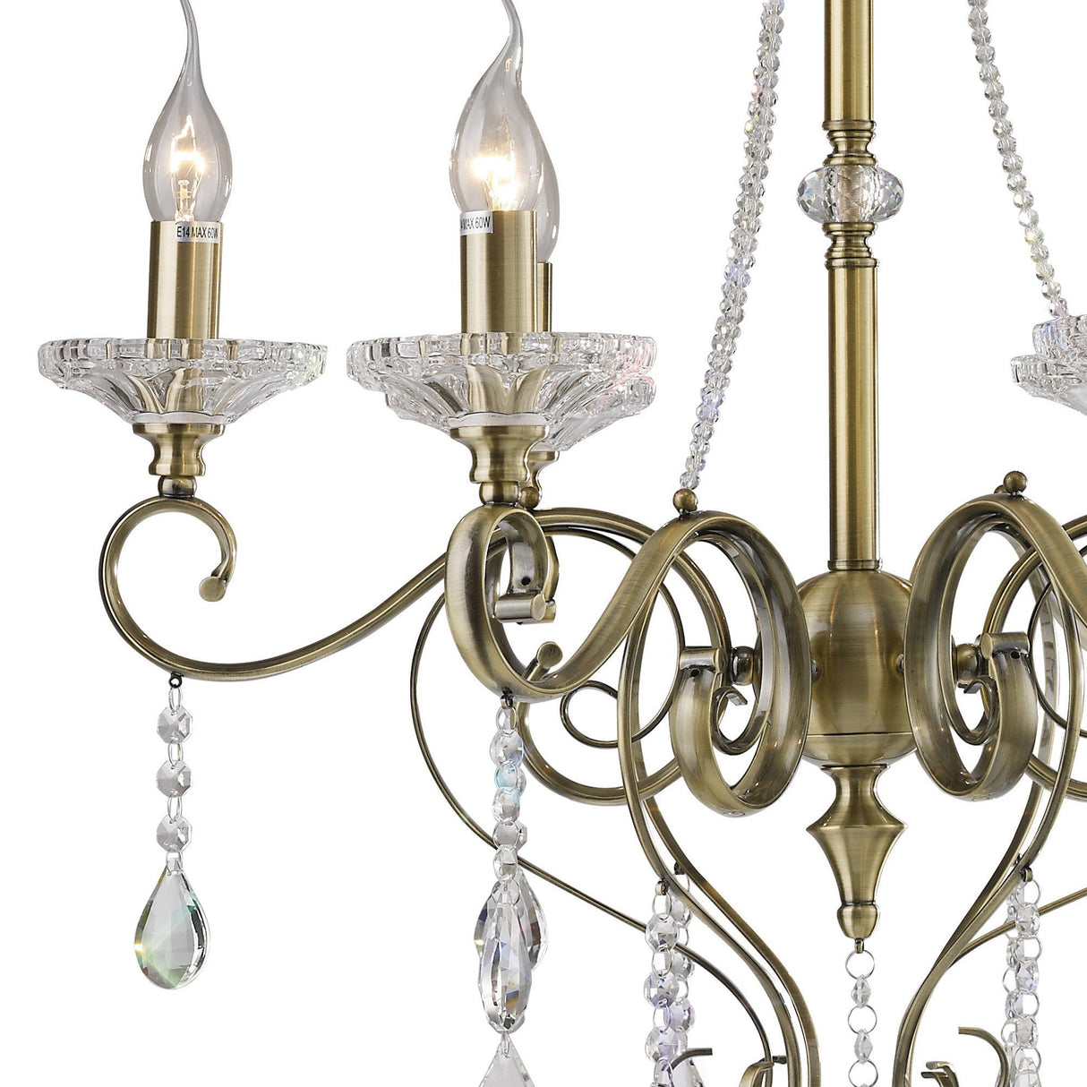 Libra 64cm 6 Light Crystal Chandelier - Antique Brass