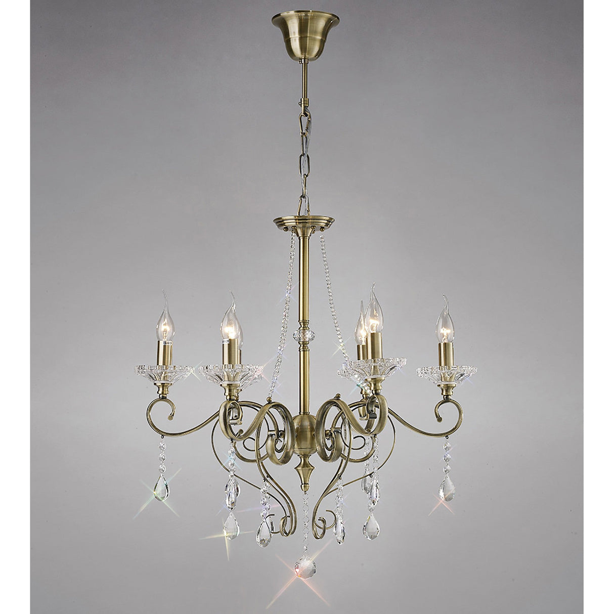 Libra 64cm 6 Light Crystal Chandelier - Antique Brass