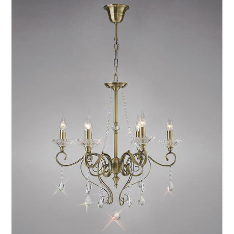 Libra 64cm 6 Light Crystal Chandelier - Antique Brass