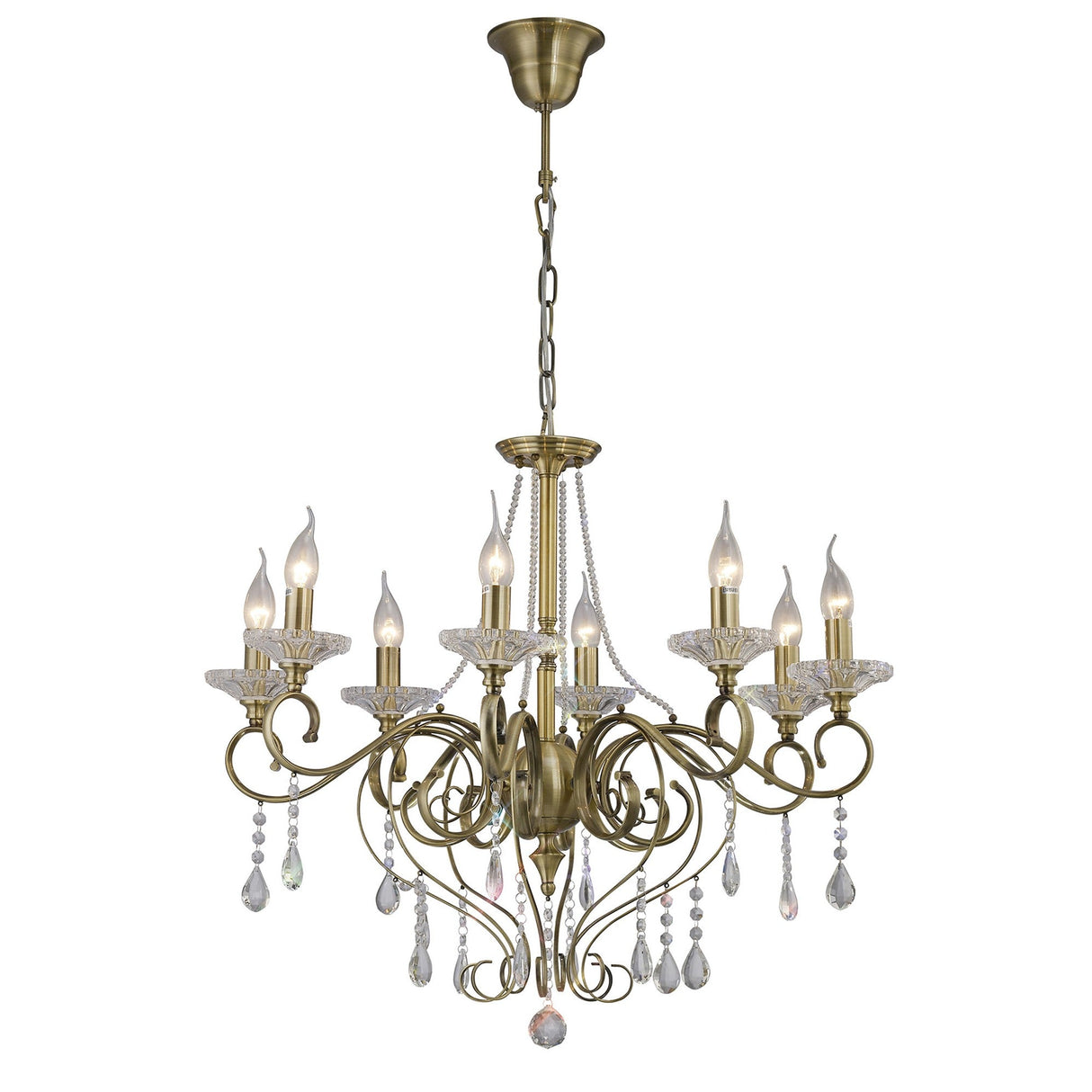 Libra 74cm 8 Light Crystal Chandelier - Antique Brass