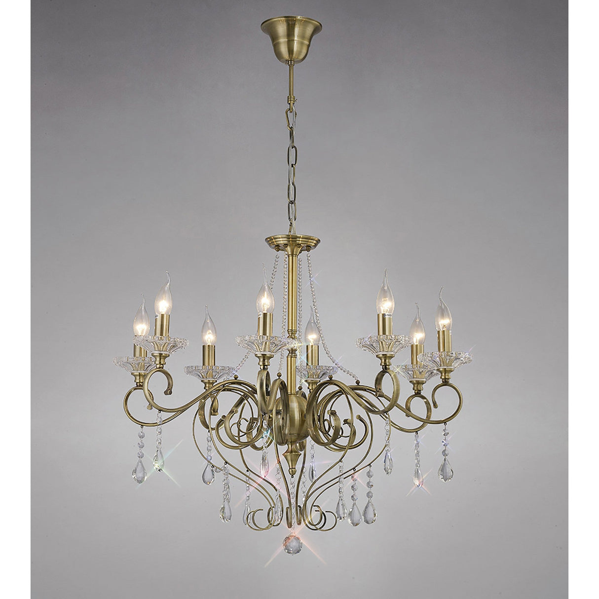 Libra 74cm 8 Light Crystal Chandelier - Antique Brass