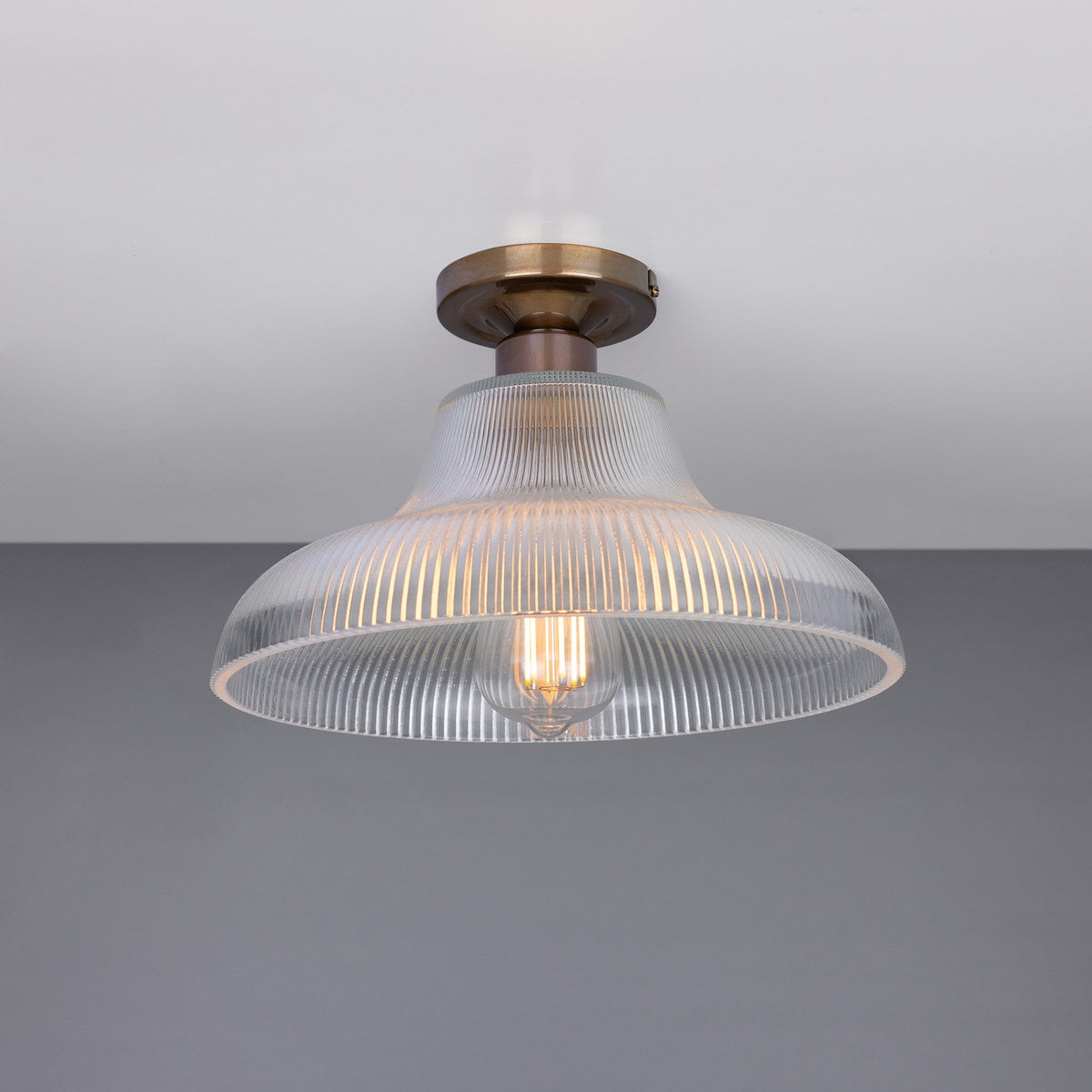 Lirosa Railway Ribbed Glass Flush Ceiling Light - 30cm