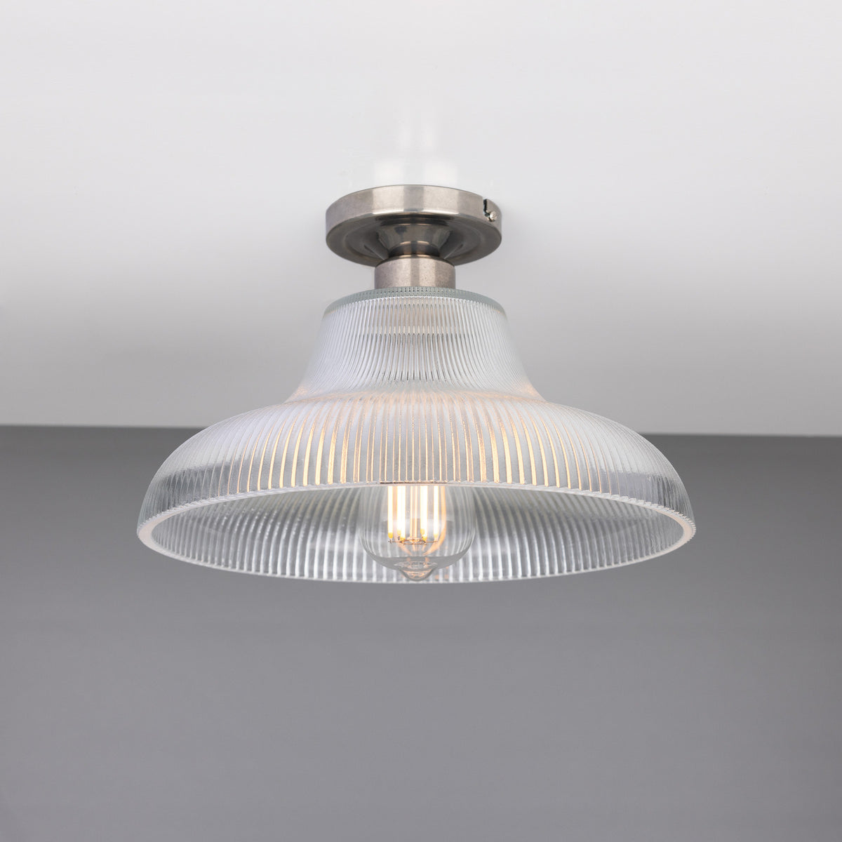 Lirosa Railway Ribbed Glass Flush Ceiling Light - 30cm
