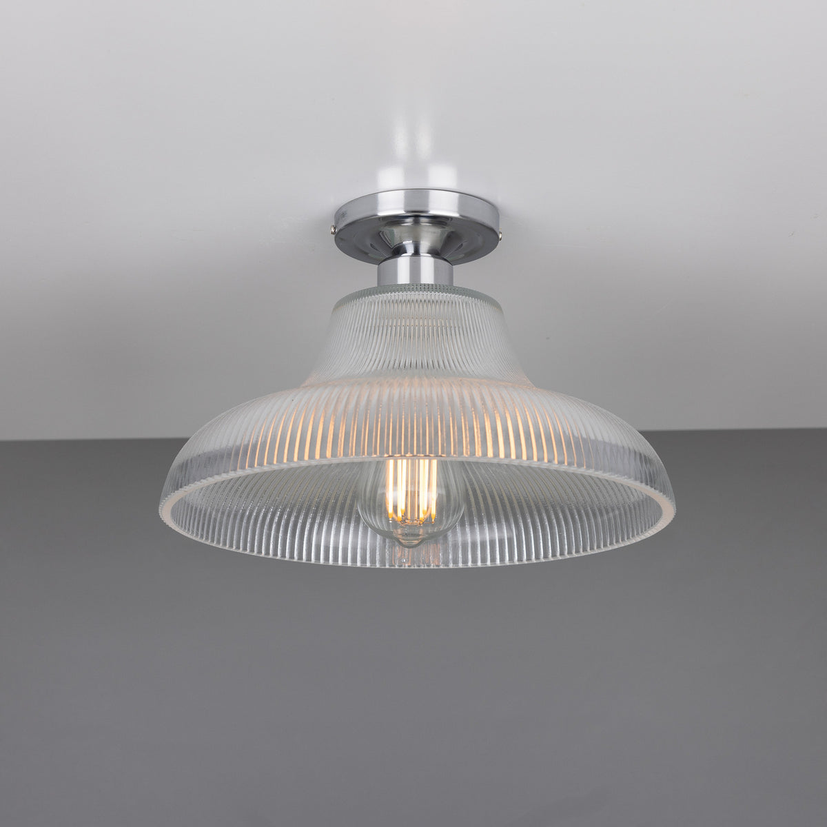 Lirosa Railway Ribbed Glass Flush Ceiling Light - 30cm