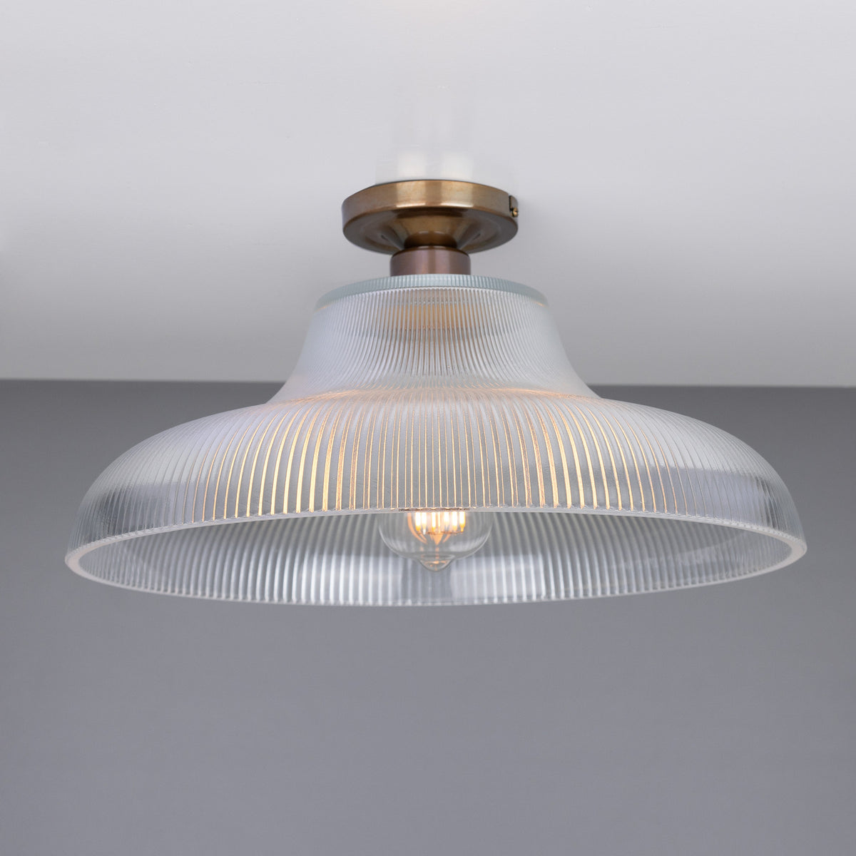 Lirosa Railway Ribbed Glass Flush Ceiling Light - 40cm