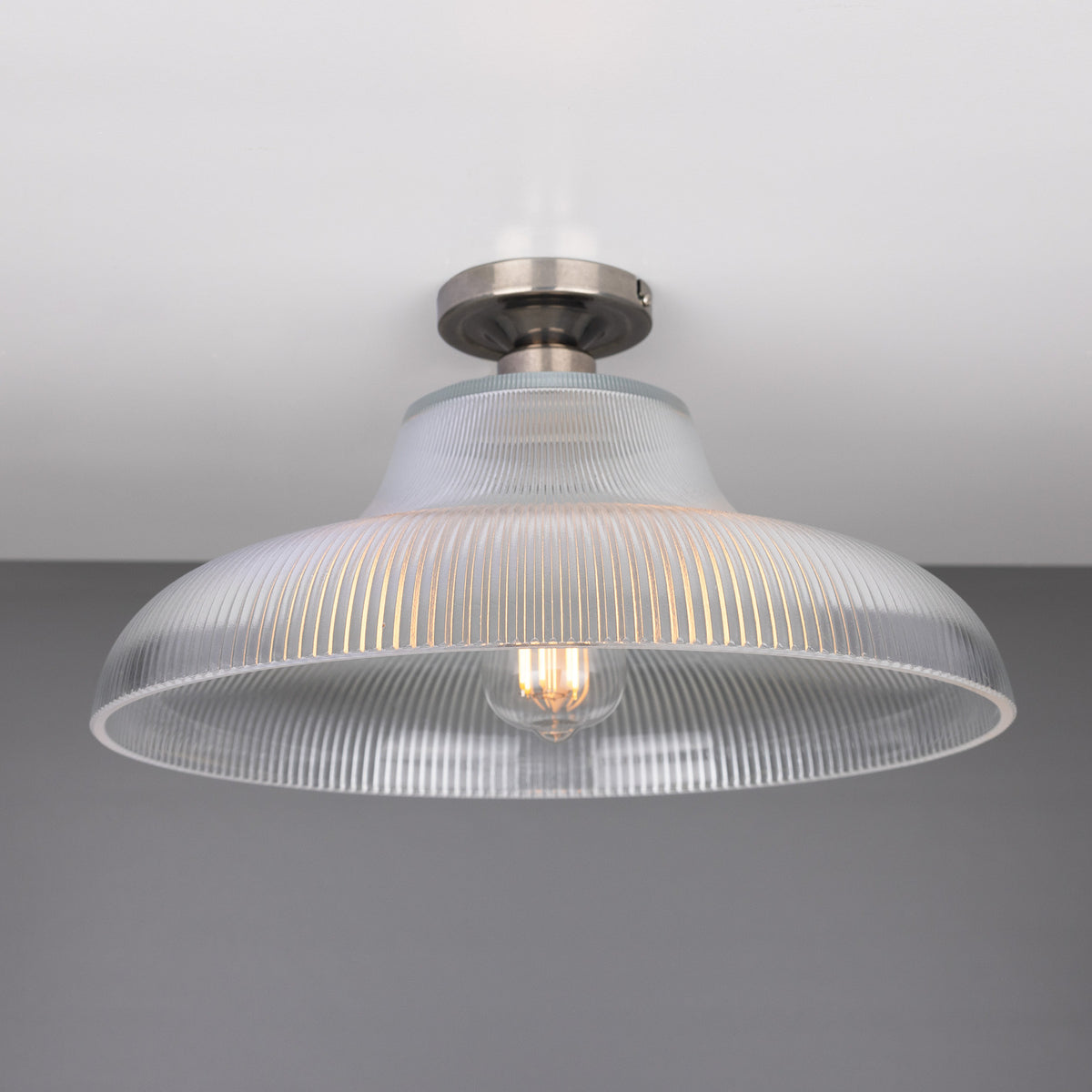 Lirosa Railway Ribbed Glass Flush Ceiling Light - 40cm