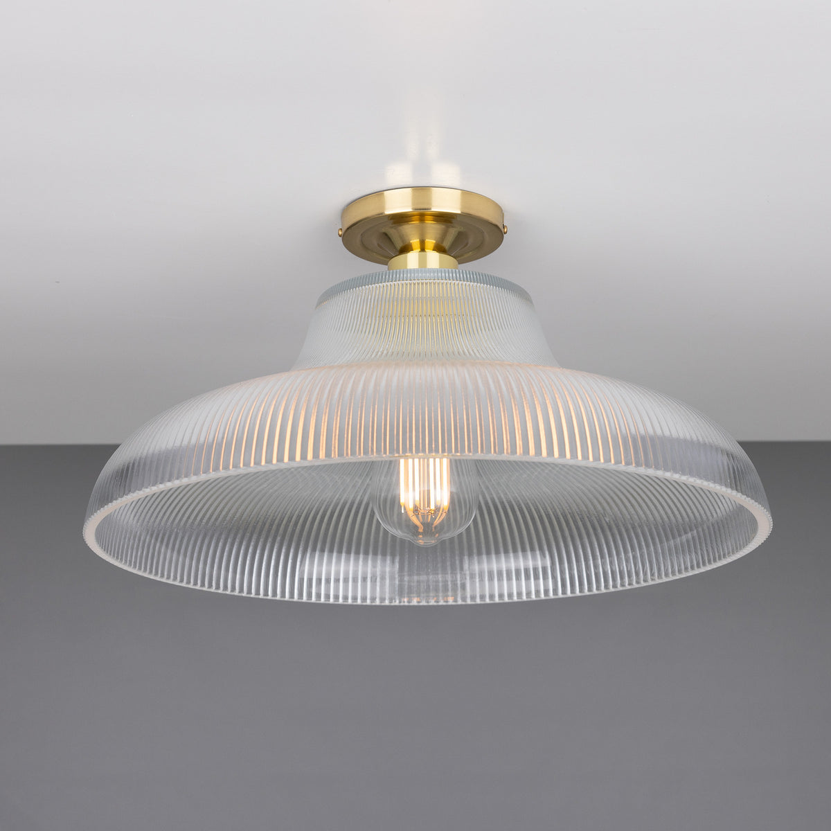 Lirosa Railway Ribbed Glass Flush Ceiling Light - 40cm