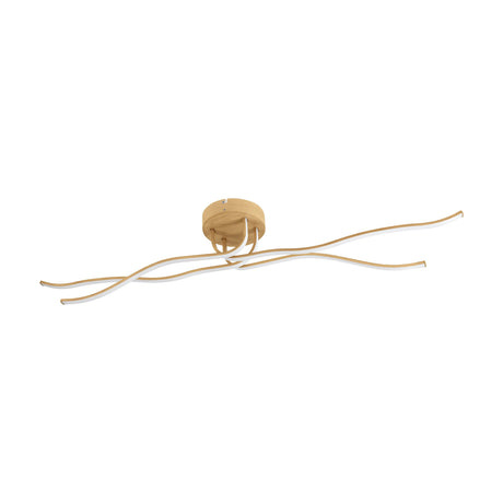 Livette LED ceiling light with a round light brown canopy and long, wavy crossing arms featuring white diffusers over integrated LEDs, shown on a plain white background.