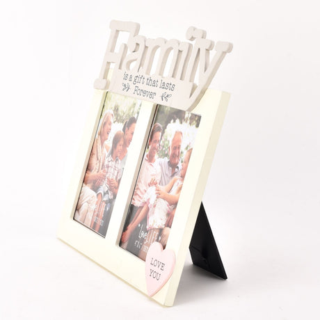 Family Double Photo Frame with Pink Heart 6 x 4in - White