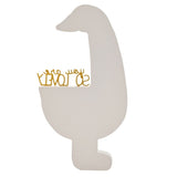 Wooden goose wall plaque in white, standing on a flat base with curved neck framing gold wire-style lettering "you are SO LOVELY," set on a plain background.